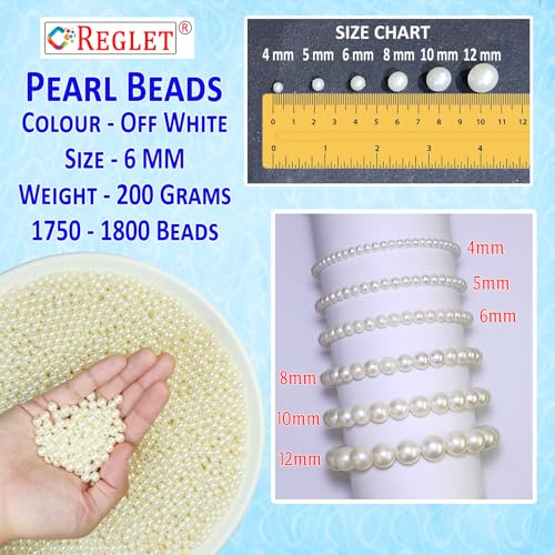 Image of 1600 Pcs Off White Beads for Bracelet Making Kit - 6 mm - Beads for Jewellery Making Kit - Pearls for Craft - 200g