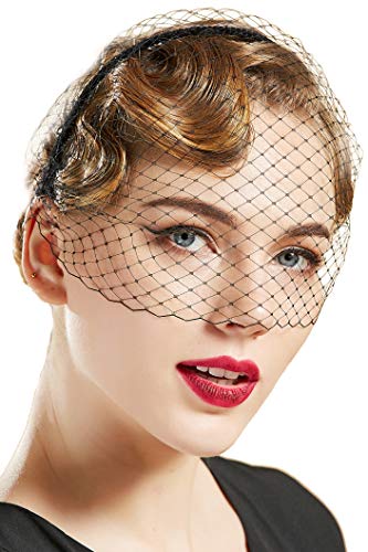 BABEYOND Bridal Wedding Veil Fascinator Mesh Lace Veil Headband for Women Girls Vintage Fascinator with Veil for Tea Party Halloween Costume (Black)