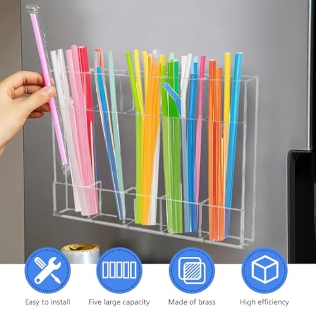 Acrylic Straw Holder for Cabinet, Reusable Straw Organizer with Double Sided Adhesive Tape and Stickers, Straws Dispenser Storage Holder for Kitchen Cabinet Cupboard Door(COLOR:Transparent)