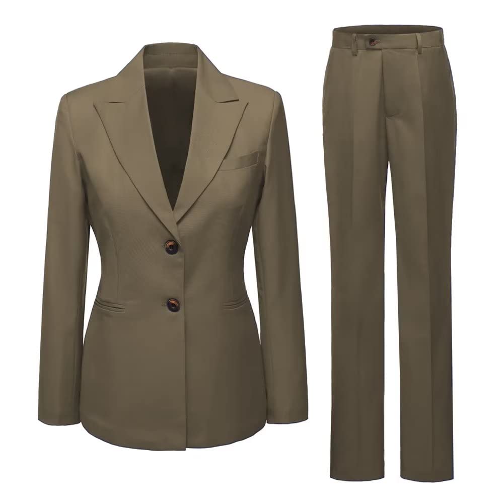 Womens Suits 2 Piece Office Casual Long Sleeved Work Suit Set Business Professional Attire Women One Button Blazer