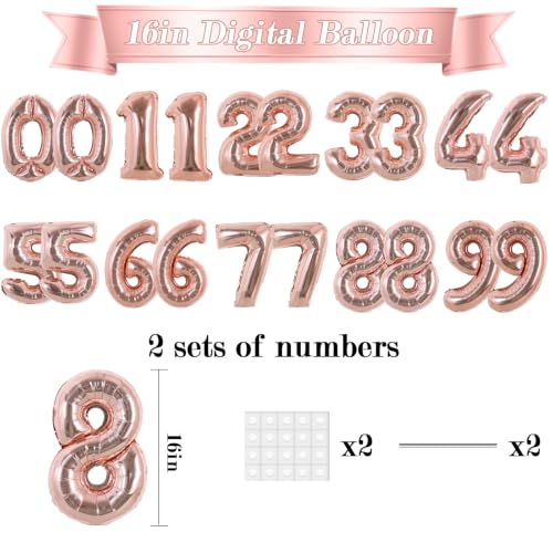 Image of TONIFUL 2 Set Fat Rose Gold Number Balloons 16 Inch 0-9 Mylar Foil Balloons 20 Pcs Small Custom Digital Ballons for Birthday Bridal Baby Shower Graduation Anniversary Party Decorations