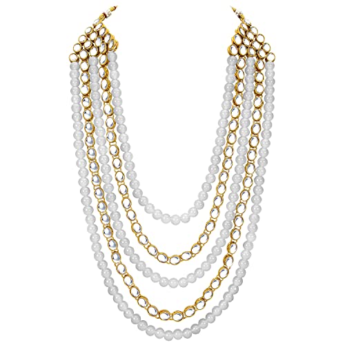 Image of Peora Kundan Faux Pearl Long Necklace & Jewelry Set Gift for Women