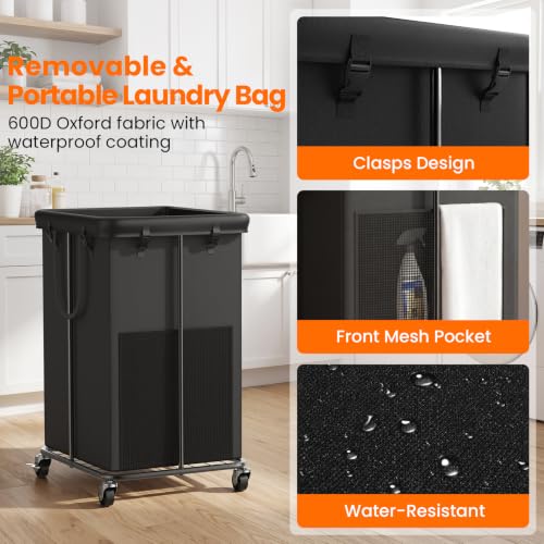 Image of 2 Pack Laundry Hamper with Wheels, 150L Rolling Laundry Basket Bag Handles