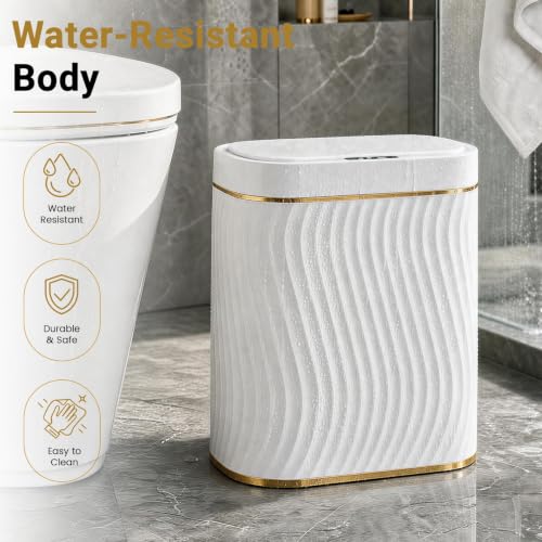Image of Ogikey Bathroom Trash Can with Automatic Touchless Lid, 5 Gallon Smart Garbage Can Narrow Waterproof Trash Bin for Bedroom, Office, Living Room (5 Gallon-White)