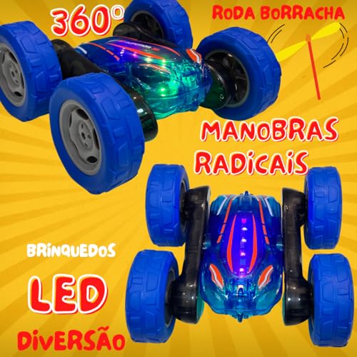 Carrinho Maluco 4x4 Recarregável Controle Remoto LED Colorido Roda 360° Dupla Face e Manobras Radica