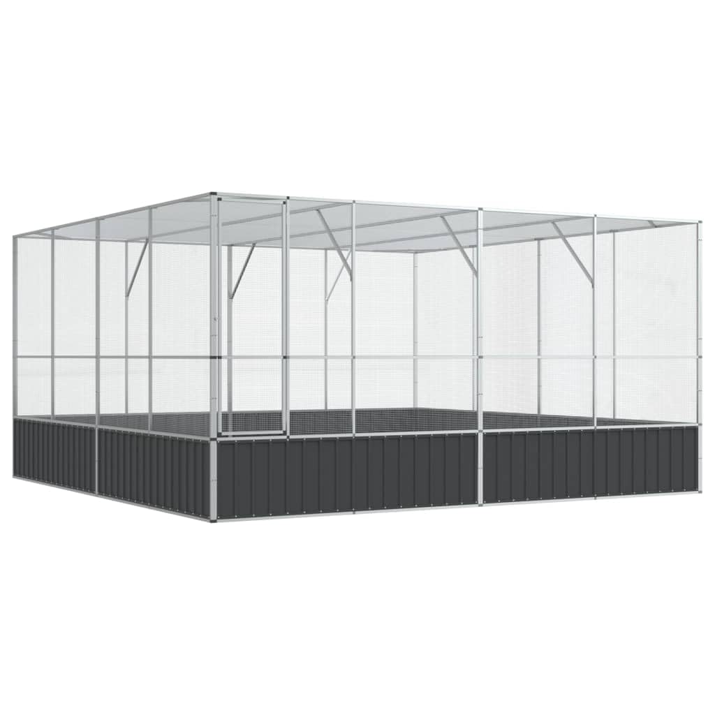vidaXL Aviary Silver Steel 164.6"x163"x83.5" - Spacious Outdoor/Indoor Bird Cage with Lockable Door, Suitable for Budgies, Parrots, and Small Animals