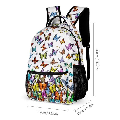 Butterfly Backpack with Lunch Box & Pencil Case, 16 Inch Cute Butterfly Themed Bookbag, Adjustable Durable Lightweight Large Capacity, Colorful Butterfly Backpack Set for Kids Girls Boys School2