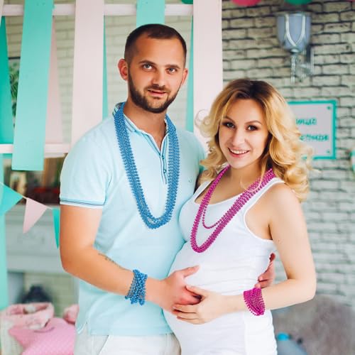 Image of Gender Reveal Beads Decorations, 12PCS Pink Blue Gender Reveal Necklaces, 33 inch Round Beads Necklace Baby Gender Reveal Ideas, unisex adult Gender Reveal Party Accessories Sets Celebrations Decorations