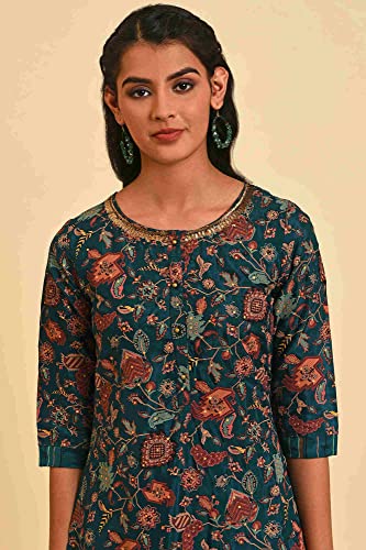 Image of W for Woman Women Viscose Printed Embellished Neck Straight Kurta Set