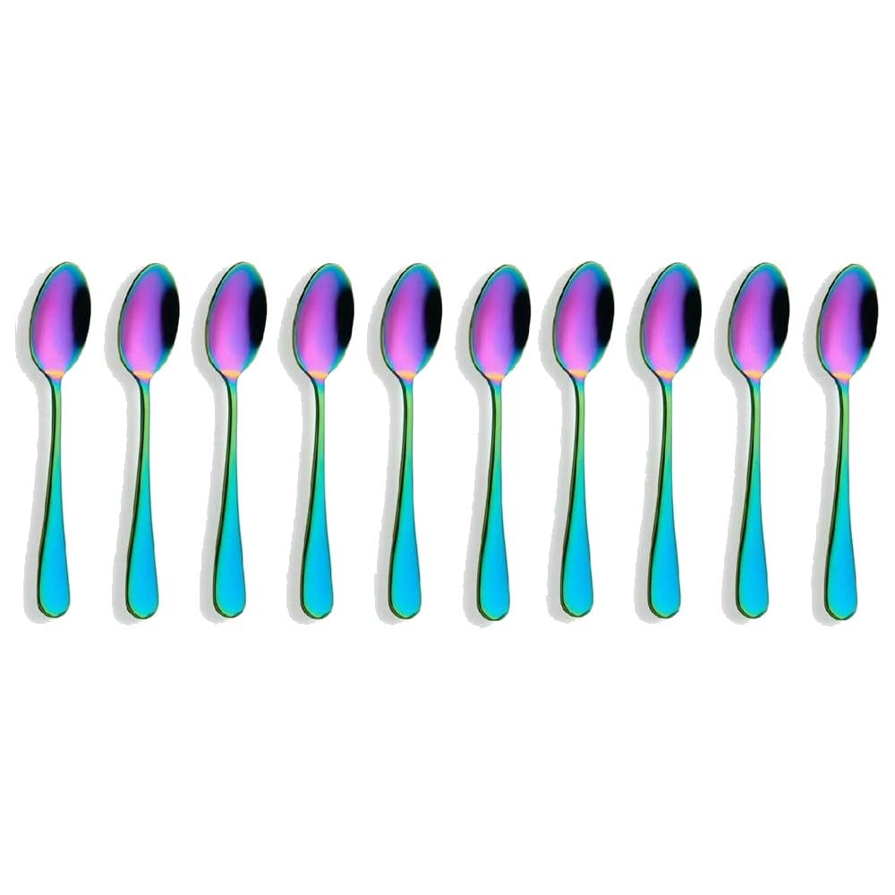 ZBDP - Cucharas pequeñas de postre de acero inoxidable de 14 a 12 unidades, de acero inoxidable, redondas, para agitar, cubiertos coloridos
