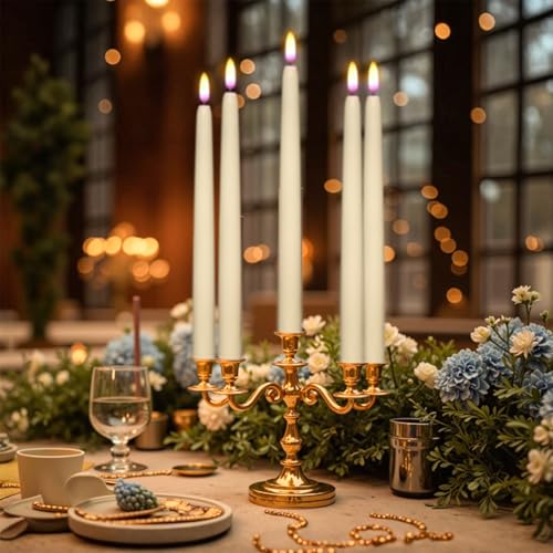 Image of Wondise Flameless Taper Candles with Remote Timer, Waxy Battery Operated Flickering Tall Candlesticks, 3D Wick LED Candles 11inch for Halloween Christmas Holiday Wedding Decoration (Ivory