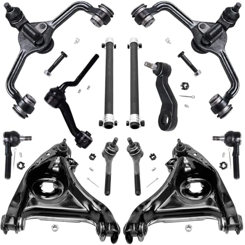 Image of Detroit Axle - Front End 12pc Suspension Kit for 1995-2002 Mercury Grand Marquis Crown Victoria Lincoln Town Car Control Arms with Ball Joints Tie Rods Replacement Idler Pitman Arm Adjusting Sleeves