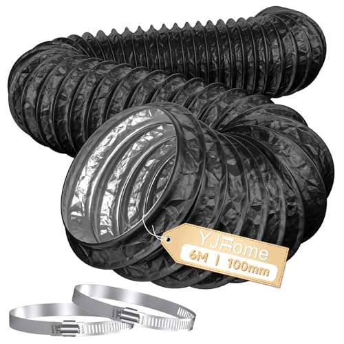 YJHome 100mm Ducting 6m Long 4 Inch Flexible Vent Hose with 2 Duct Clamps Heavy-Duty Three Layer Protection PVC Air Ducting for Cooker Hood Tumble Dryer Duct Fan Extractor Fan