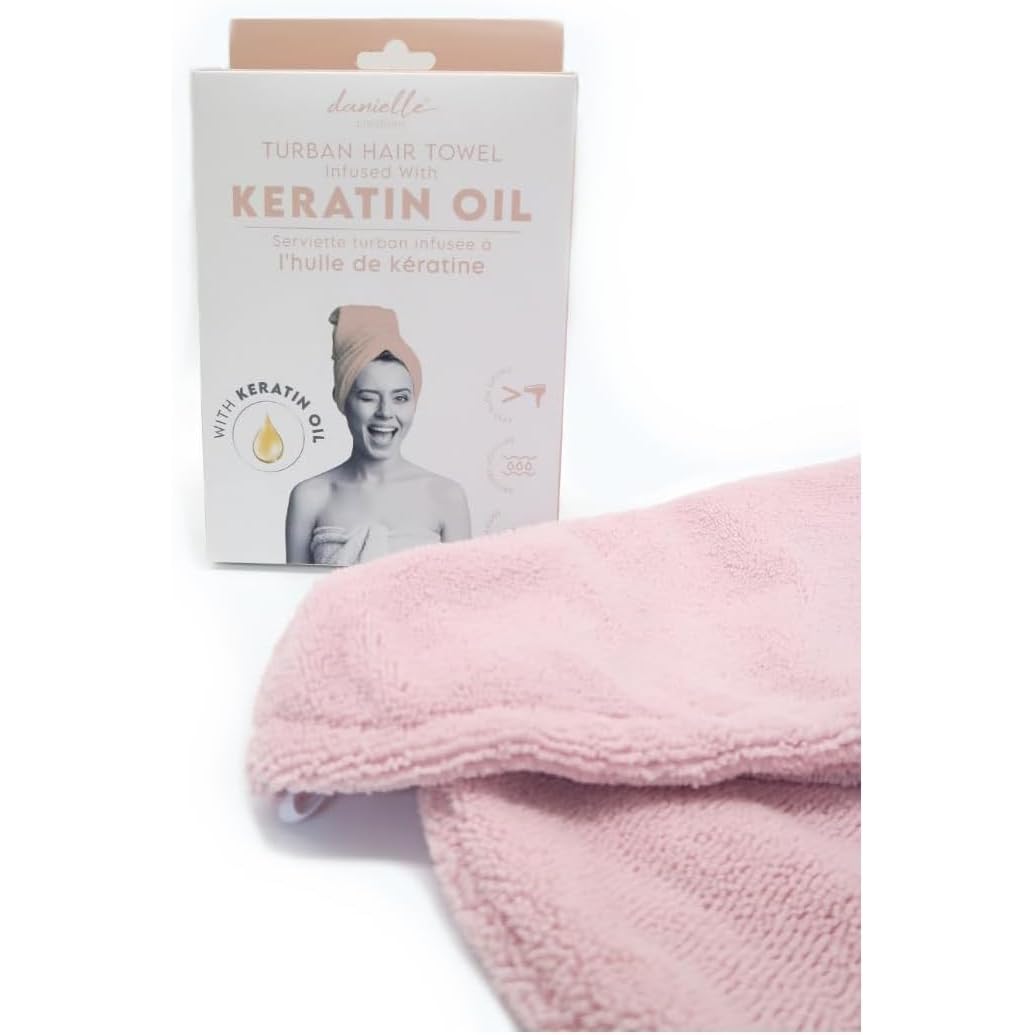 Danielle Creations Pink Turban Hair Towel Infused With Keratin Oil