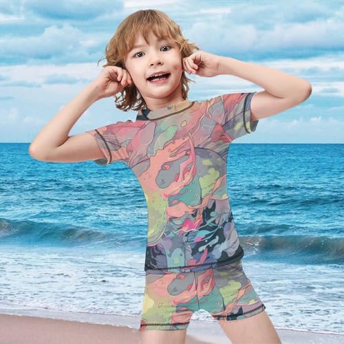 Stylized Rainbow Axolotl (2) Children's Casual Swimsuit Set - Simple and Versatile3