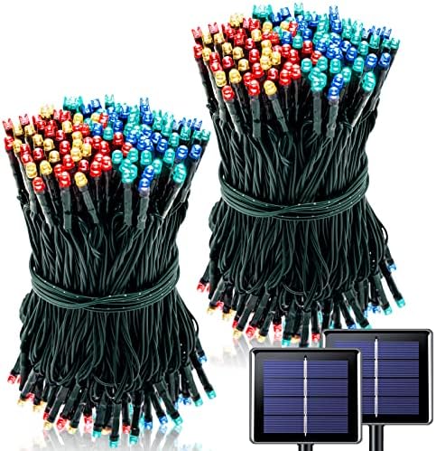 POTIVE 2 Pack Each 200 LED Solar Christmas Lights Outdoor Waterproof, 75.5ft Solar Fairy String Lights, 8 Modes Outdoor Solar Tree Lights for Easter Garden Party Xmas Decorations (Multicolor)