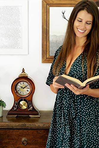 Le'raze Elegant Decorative Grandfather Clock, Hand Painted Wood Modern Mantel With Swinging Pendulum Shelf, Tabletop, Desk, Buffet, - Color Mahogany - #TOP3