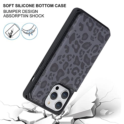 Image of Cavor for iPhone 14 Pro Case Wallet with Card Holder for Women,Stand and Strap,for iPhone 14 Pro Phone Case Full Body Shockproof Protective Case-Black