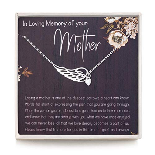 RareLove Sympathy Gifts for Loss of Mother - Bereavement Condolence Gifts, 925 Sterling Silver Angel Wing Heart Pendant Necklace