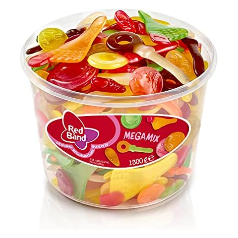 Red Band Fruchtgummi Mega Mix - Großpackung: 1,3 kg Dose - Weingummi Mix - Geschmacksvielfalt und Abwechslung - Holländische Qualität - Süßigkeiten Cover