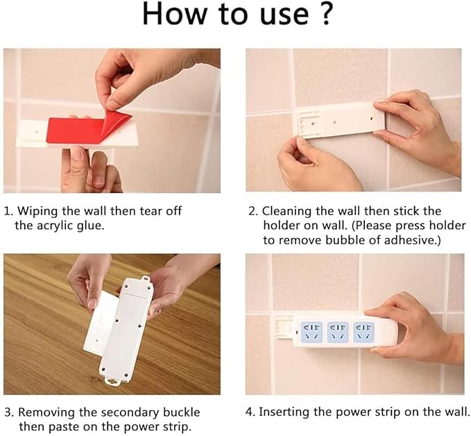 Kolorful Self Adhesive Power Strip Holder Wall-Mounted Desktop Socket Fixer Organizer No Hole Plug-in Wall Socket Sticker Fixer Router,Photo Frame,Paper Towel Box Kitchen Home Office. (Set of 2 PCS) 3