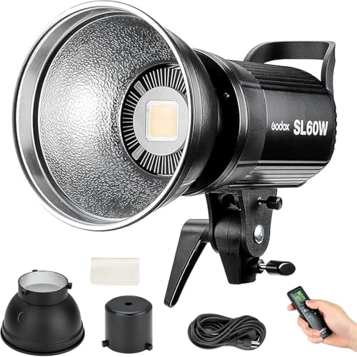 Godox SL60W LED Vidéo Lampe, 60W 5600K Daylight Éclairage, Studio LED Lampe Puissant avec Monture Bowens, Réglage 10-100% pour Mariage/Video/Photo