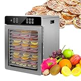 Deshidratador de Frutas 12 Bandejas, Temporizador 24H y Control de Temperatura 190°F, Protección contra Sobrecalentamiento, Secador de Alimentos Acero Inoxidable 800W 110V