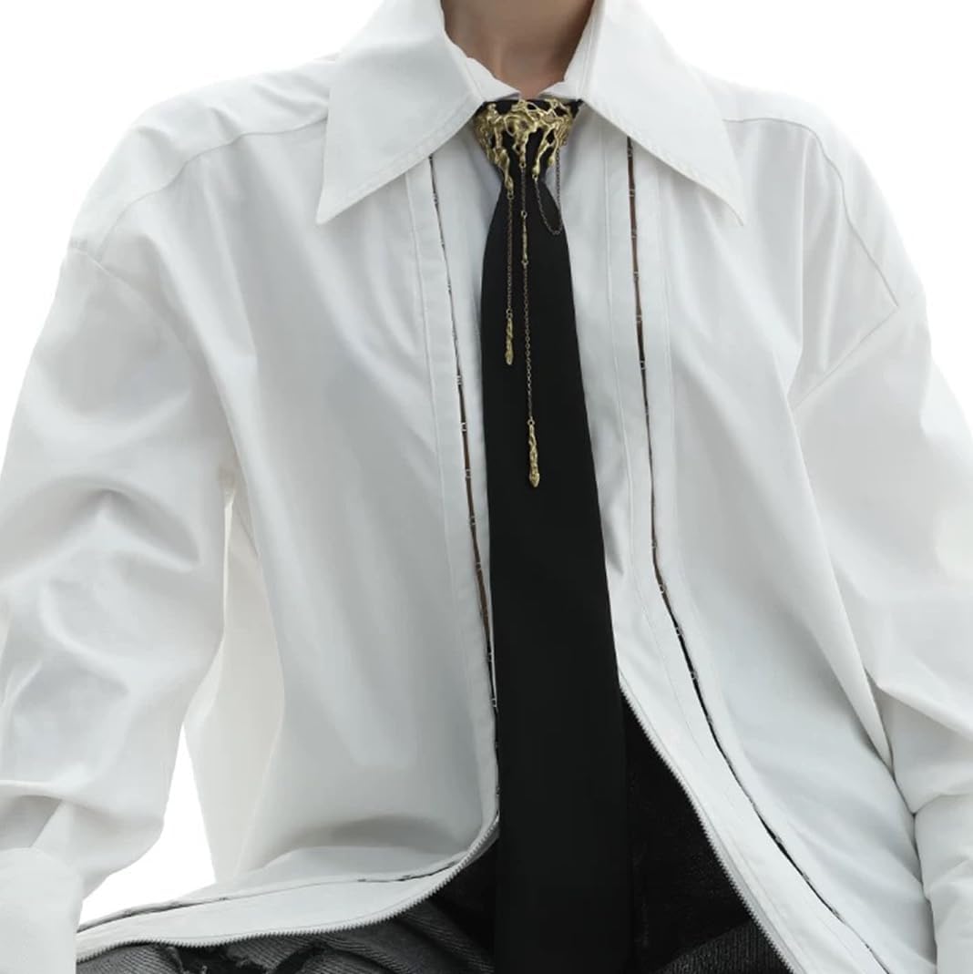 Molten Lava Sculptural Necktie Avant-Garde Organic Metal Cravat with Chain Drops Lava Accessory for Men Women