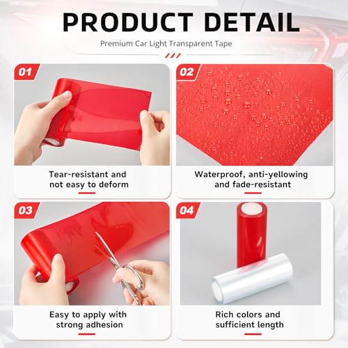 Image of Patelai 2 Rolls 13.12 ft X 3.74 Inches Self Adhesive Repair Light Tape Auto Tail Light Fog Lights Headlight Lens Tint Tape (Red, Clear)