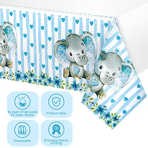 Blue Elephant Tablecloth For Baby Shower Decorations Boy Baby Shower Table Covers Blue Baby Boy Elephant Tablecloth Plastic Rectangle Table Decors For Baby Boy Party Birthday Party Supplies #TOP3