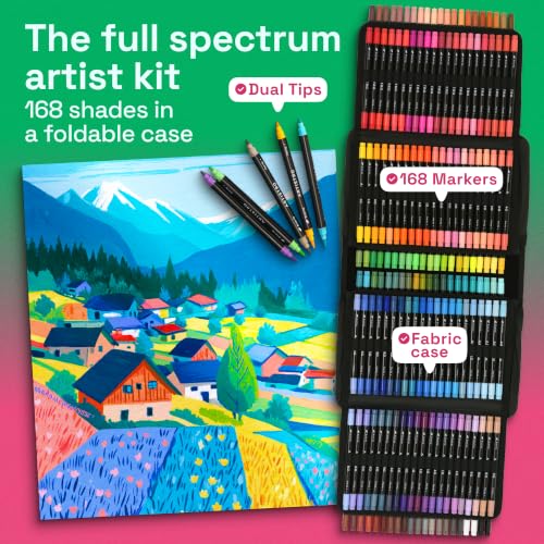 Image of ARTISTRO 168 Dual-Tip Acrylic Paint Marker Pens with Storage Bag