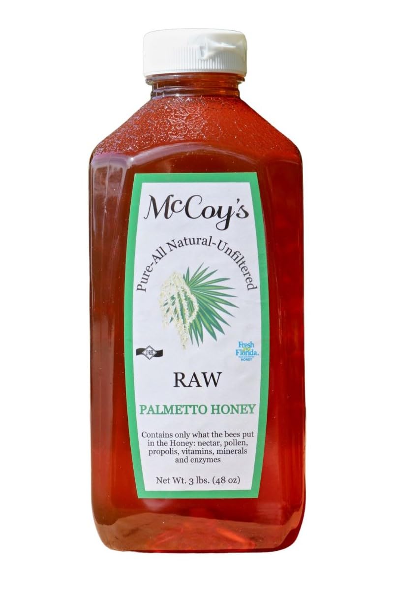 Raw Honey - Pure All Natural Unfiltered & Unpasteurized - McCoy's Honey Florida Palmetto Honey 3lb