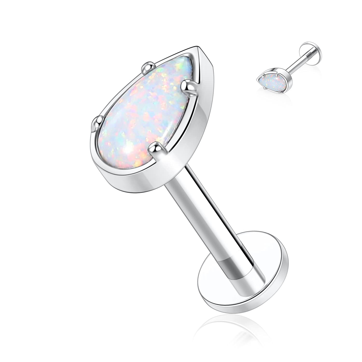 hengkaixuan 16G Titanium Labret Studs - Internally Threaded Flatback - Unisex - Silver - Piercing Jewellery — view 15