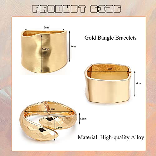 MOZAKA 1-3Pcs Gold Plated Bangle Bracelets for Women Open Hinged Bangle Bracelets Chunky Polished-Finish Wrist Cuff Wrap Bracelets Minimalist Twist-Grooved Wide Cuff Bracelet3