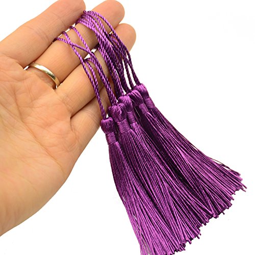 Image of 100pcs 13cm /5 Inch Silky Floss Bookmark Tassels with 2-Inch Cord Loop and Small Chinese Knot for Jewelry Making, Souvenir, Bookmarks, DIY Craft Accessory (Aubergine)