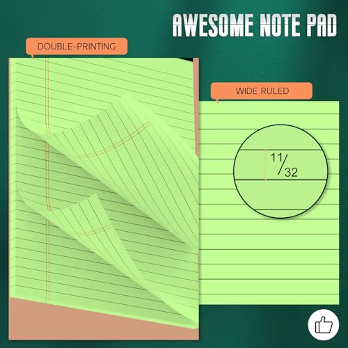 Image of 3 Pack Colored Legal Pads 8.5 x 11 Wide Ruled Note Pads, Green Notepads | Writing Pad 30 Sheets /Pad, Perforated Lined Paper Note Pad 8.5 x 11 of Paper Notebook To-Do List for School & Office Supplies