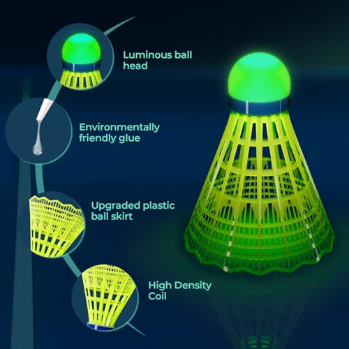 Image of HIRALIY LED Badminton Birdies12 PCS, 360 Glow in The Dark Nylon Badminton Shuttlecocks, 2 Color Light Up Birdie Ball Set with Stable Glowing, Indoor Outdoor Backyard Practice & Family Games (12)