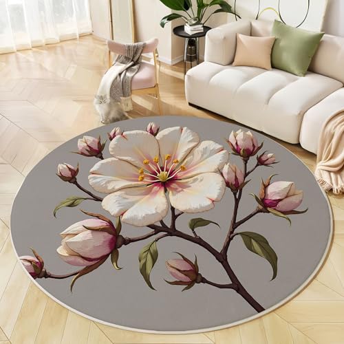 Tapis rond fleurs beige clair doux pour le sol du salon - 3