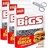 Bigs Sunflower Seeds NEW Cheeseburger Flavor (Pack of 3) 5.35 oz Resealable Bags: + Seed Cracker
