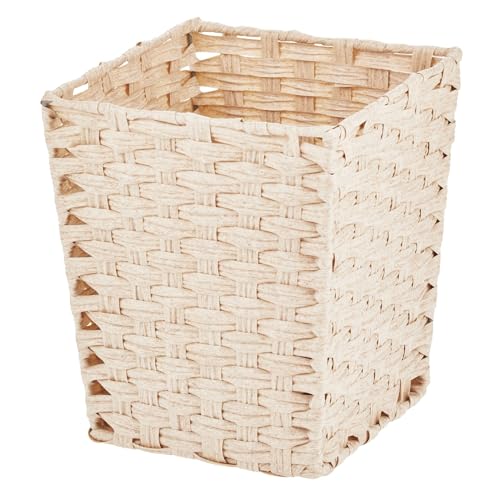 mDesign Small Woven Basket Trash Can Wastebasket - Square Garbage Container Bin for Bathrooms, Kitchens, Home Offices, Craft, Laundry, Utility Rooms, Garages - Cream/Beige