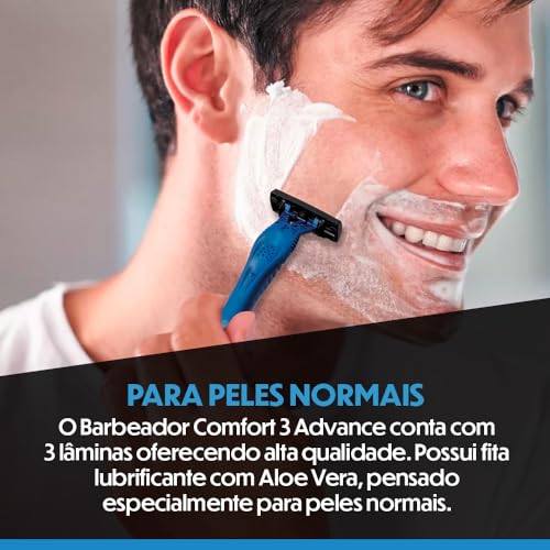 BIC Aparelho De Barbear Comfort 3 Advance Pele Normal Azul 3 Lâminas Fita Lubrificante 9298491 Leve