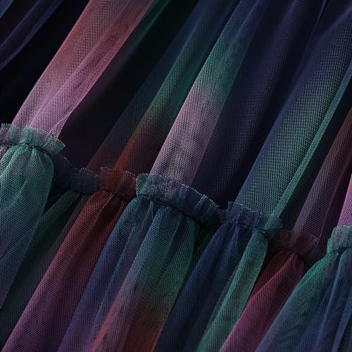 Tulle Skirts for Women Midi Long Gradient Tie-Dye Print Fairy Skirt Tutu A-Line Mesh Layered High Elastic Waist Skirts3