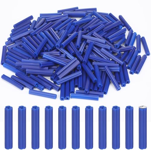 Lineshading 200 Pcs Expanding Plastic Screw Anchors Hole Plastic Anchors for Concrete Tile Cement Bolt Expansion Tube for #10,11,12 Screws, Fix to Wall Drywall or Other Surface(5/16" X 2",Blue)