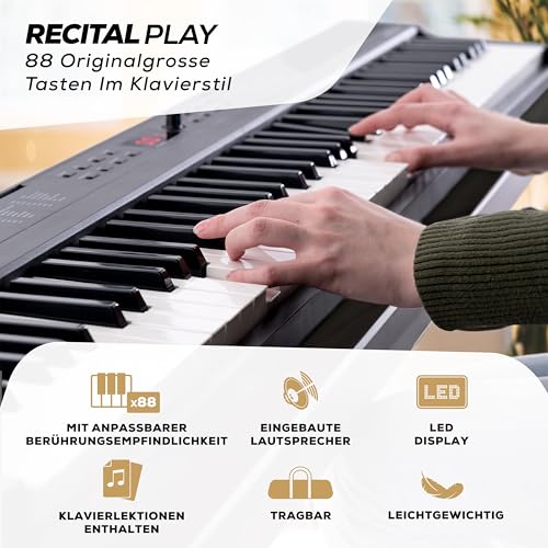 Alesis Keyboard E-Piano mit 88 Tasten, 480 Sounds, Lautsprechern, USB-MIDI, Noten/Tablet-Ablage, Netzadapter & Klavierlektionen für Anfänger