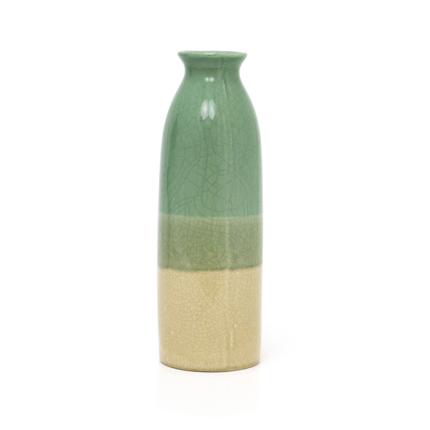 Carousel Retro Style Daisy Crackled Glaze Ceramic Vase | Ombre Glaze Cylinder Vase Flower Vase Pampas Grass Vase | Tall Stem Vase Decorative Vase For Green