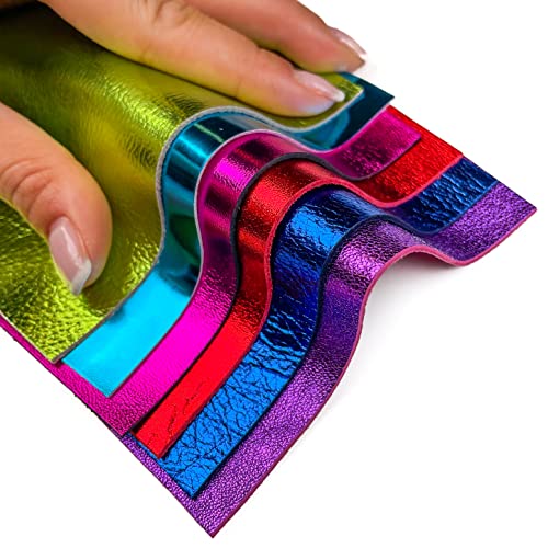 Leather Scraps Bright Metallic Leather: Pre-Cut Genuine Leather Sheets For Crafts 5X5In/ 12X12Cm #TOP1