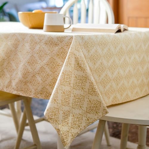 Image of THE YARD HOUSE Wipeable & Anti-Slip Cotton Table Cover - Gilded Opal, Oval 6 Seater - 150Cm X 225Cm Cover | Protects Against Spills & Scratches | Family Dining, Party, Gifting