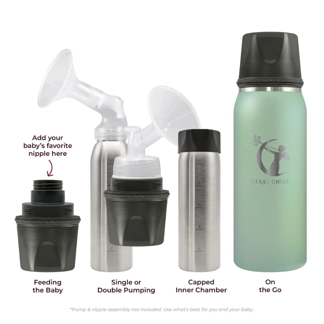 CERES CHILL OG Breastmilk Chiller & Warmer – 12–34oz Portable Breast Milk Cooler, Storage & Baby Bottle for Travel, Work or On-The-Go – Pump Compatible Container – Per My Last Email Steel