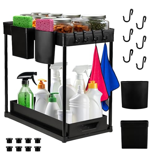 Generico Organizer Sottolavello Cucina Bagno con Cassetti Estraibili, Porta Detergenti e Accessori, Scaffale Salvaspazio Multiuso, Struttura Robusta, Facile da Montare, Design Moderno