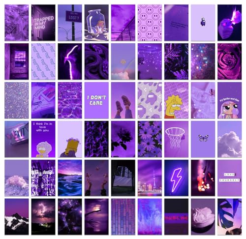 Image of Pack of 54 Purple Wall Collage Kit Posters - 4 x 6 Inches Wall Decor Poster - Wall Art For Bedroom, Living room, Office - 1 Tissue Tape
